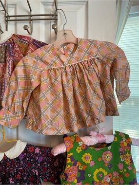 Girls Pink & Peach Plaid Long-Sleeve Blouse